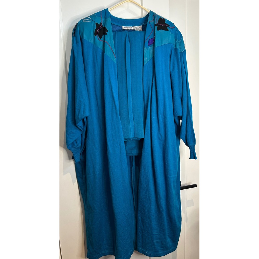 Vintage Marc D'Alcy Paris 2pc Knit Set long cardigan coat Pleated Skirt Wool‎